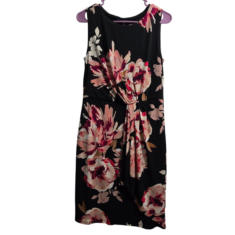 WHBM Cocktail Dress Women S Black Floral Sleeveless Midi Contemporary Feminine